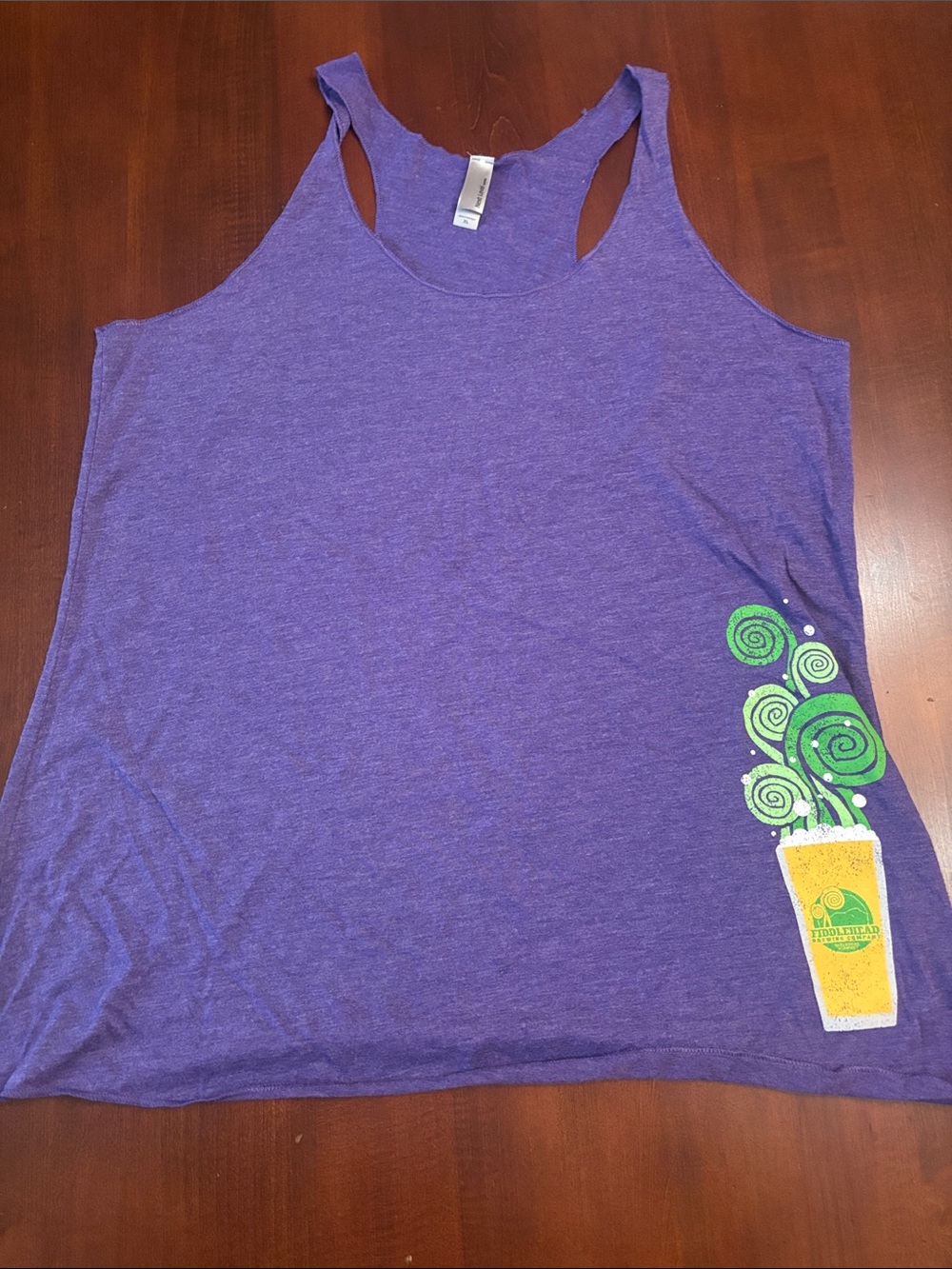 FIDDLEHEAD BREWING!!! Purple Women's Racerback Tank Top with Green Graphic